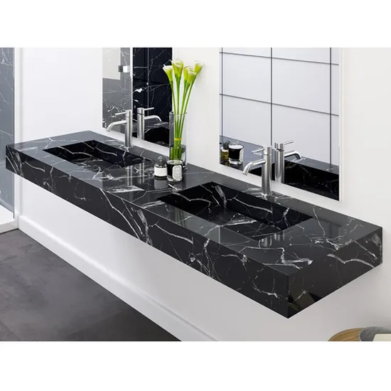 Newstar Marble Vanity Top Honed Surface Nero Marquina Marble Modern Design Bathroom Integrated Sink Black Marquina Marble Double Sinks Wall Hanging Vanity Tops 